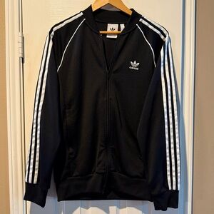 Adidas Originals Classic Black Track Jacket Full Zip White Stripes Men’s Medium
